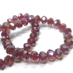 8 Mm Basık Kristal Cam Boncuk Janjanlı Bordo Renk