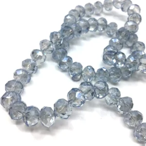 8 Mm Basık Kristal Cam Boncuk Janjanlı Duman Mavi Renk