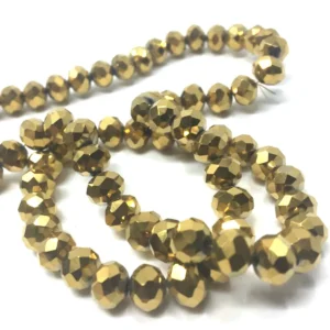 8 Mm Basık Kristal Cam Boncuk Kaplama Gold Renk