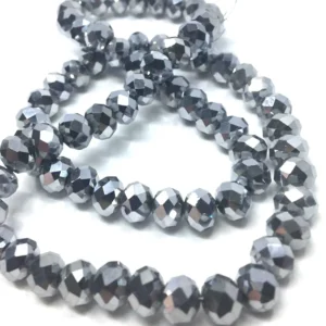 8 Mm Basık Kristal Cam Boncuk Kaplama Gümüş Renk