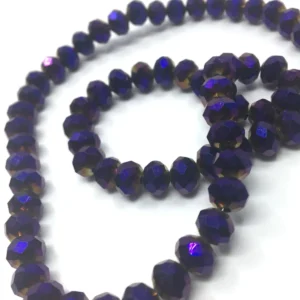 8 Mm Basık Kristal Cam Boncuk Kaplama Mor Renk