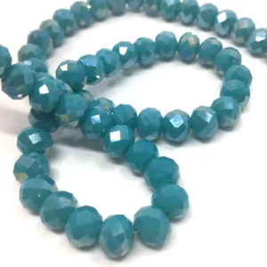 8 Mm Basık Kristal Cam Boncuk Mat Sedef Turkuaz Renk