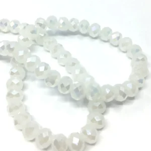 8 Mm Basık Kristal Cam Boncuk Sedef Beyaz Renk