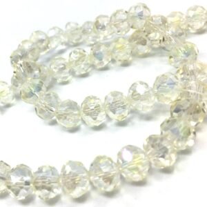 8 Mm Basık Kristal Cam Boncuk Janjanlı Krem Renk