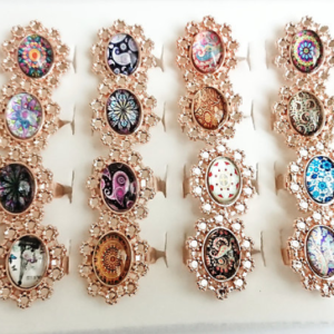 Desenli Cam Yüzük 24 Adet 6532as