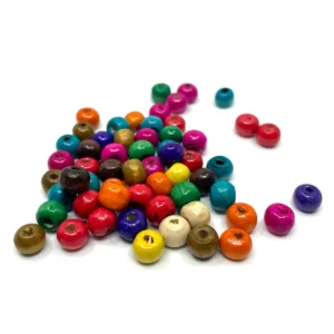 Ahşap Boncuk Delikli Yuvarlak 8 Mm Karışık Renk 10 Gr (60 Adet)