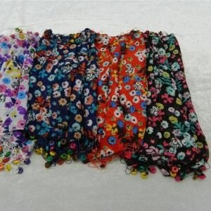 Ahşap Boncuklu Çiçek Desenli Fular Şal 12 Adet 3161mp