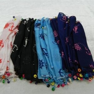 Ahşap Boncuklu Denizci Çapa Dümen Baskılı Fular Şal 12 Adet 3163mp