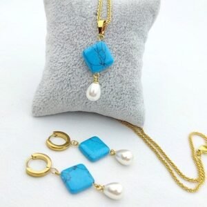 Altin Kaplama Firuze Tasli Kolye Kupe Set 3325eb