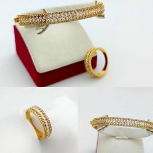 Altin Kaplama Zirkon Tasli Kelepce Bileklik Yuzuk Set 3329eb