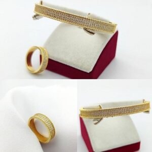 Altin Kaplama Zirkon Tasli Kelepce Bileklik Yuzuk Set 3328eb