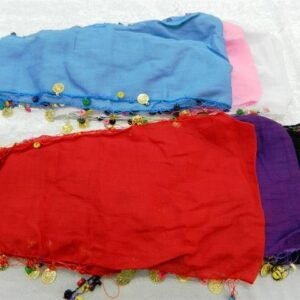 Altın Para Oyalı Düz Renkli Boncuklu Fular 12 Adet 2821mp