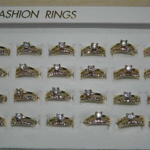 Altın Rengi Kaplama Tek Taş Alyans Yüzük 24 Adet 7918as