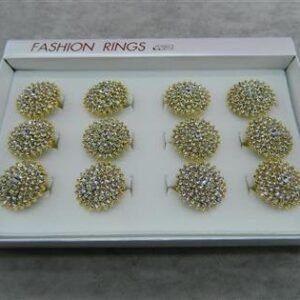 Altın Rengi Kaplamalı Kristal Taşlı Bayan Yüzük 12 Adet 2805mp