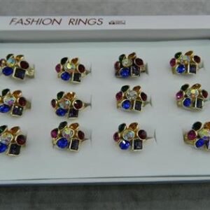 Altın Rengi Renkli Kristal Taşlı Bayan Yüzük 12 Adet 2746mp