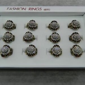 Antik Bronz Kaplama Kristal Taşlı Bayan Yüzük 12 Adet 2804mp