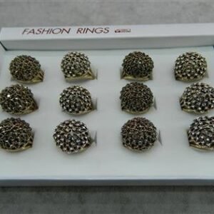 Bronz Kaplama Kristal Taşlı Bayan Yüzük 12 Adet 2748mp