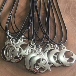 Deri Ipli Metal Ay Yildiz Sallantili Kolye 12 Adet 3551ub