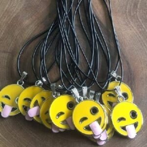 Deri Ipli Metal Emoji Sallantili Kolye 12 Adet 3507ub