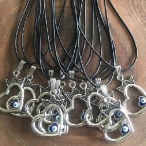 Deri Ipli Metal Kalp Sallantili Kolye 12 Adet 3568ub