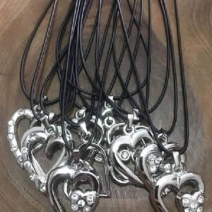 Deri Ipli Metal Tasli Kalp Sallantili Kolye 12 Adet 3543ub