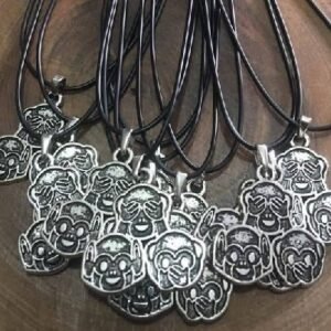 Deri Ipli Metal Uc Maymun Sallantili Kolye 12 Adet 3547ub