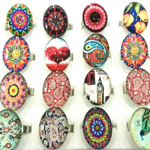 Desenli Cam Yüzük 24 Adet 6514as