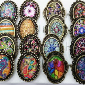 Desenli Cam Yüzük 24 Adet 6520as