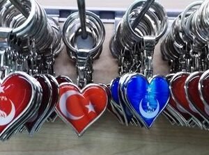 İmalattan Toptan Metal Kalp Ay Yıldız Bayrak Anahtarlık Çeşitleri 10 Adet 2074mp