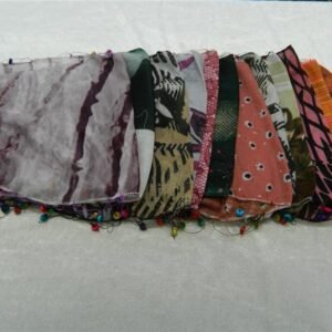 Karışık Desenli Kenarı Ahşap Boncuk İşlemeli Fular Şal 12 Adet 2292mp