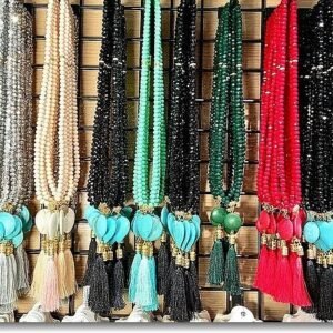 Kristal Boncuklu Dogal Tasli Puskullu Kolye 10 Adet 9445kb