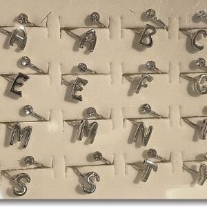 Lak Kaplama Zirkon Tasli Ayarlanabilir Harf Yuzuk 24 Adet 4082el