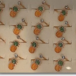 Lak Kaplama Zirkon Tasli Mineli Ananas Yuzuk 24 Adet 4077el