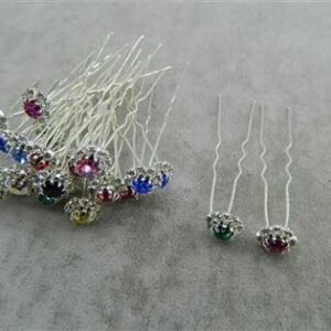 Renkli Kristal Taşlı Topuz Saç Firkete Toka 24 Adet 2018mp