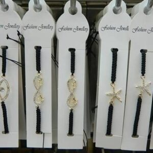 Taşlı Siyah Makrome Örgü Bileklik 12 Adet 3134mp