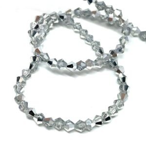 4 Mm Piramit Kristal Cam Boncuk Çift Taraflı Gümüş Renk