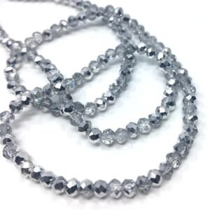 4 Mm Basık Kristal Cam Boncuk Çift Gümüş Renk