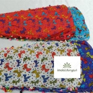 Fiyonk Desen Kumaş Boncuklu Fular Şal 12 Adet 1770as