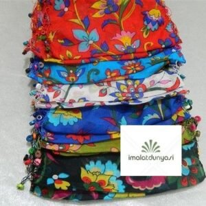 Çiçek Desenli Ahşap Boncuklu Fular Şal 12 Adet 1776as