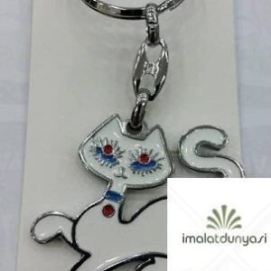 Metal Mineli Beyaz Kedi Anahtarlık 681as