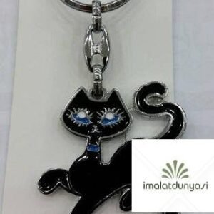 Metal Mineli Siyah Kedi Anahtarlık 690as