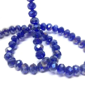 8 Mm Basık Kristal Cam Boncuk Janjanlı Saks Mavi Renk