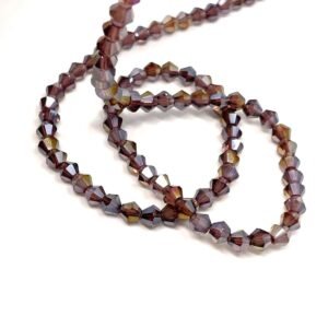 4 Mm Piramit Kristal Cam Boncuk Janjanlı Mürdüm Renk