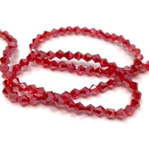 4 Mm Piramit Kristal Cam Boncuk Janjanlı Kırmızı Renk