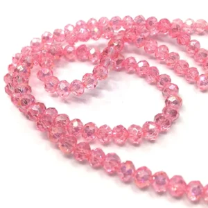 4 Mm Basık Kristal Cam Boncuk Janjanlı Mercan Pembe Renk